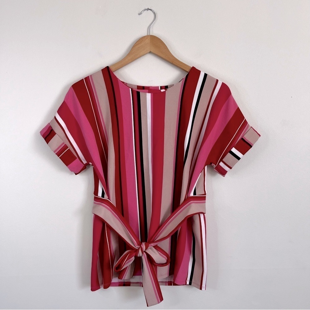 Worthington Front Tie Striped Top